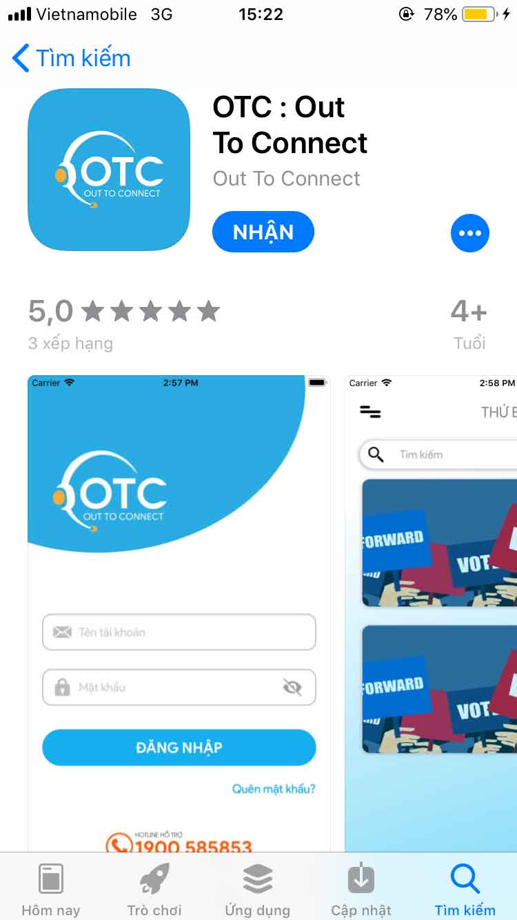 Hình ảnh tìm tên ứng dụng “Out To Connect” trên App Store